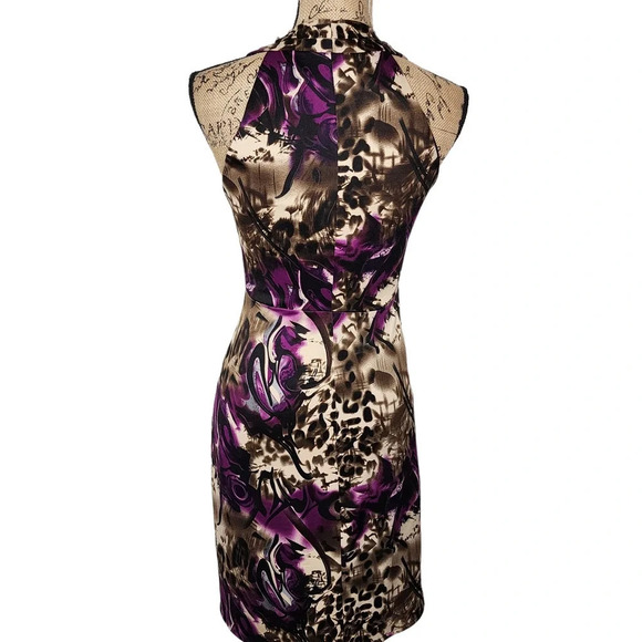 Muse Womens Twist Front Bodycon Animal Print Dress Size 6 Purple Brown - Picture 3 of 10